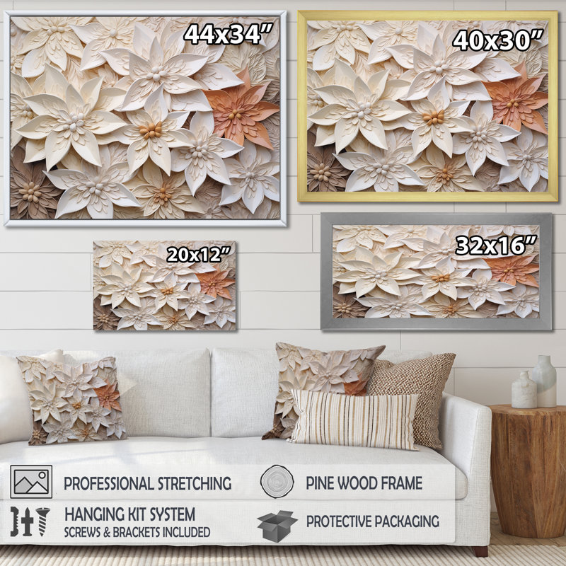 «Poinsettia Serenade I», reproduction d'art sur toile beige, Cadre simple blanc, H 30 po x l 40 po x P 1,5 po