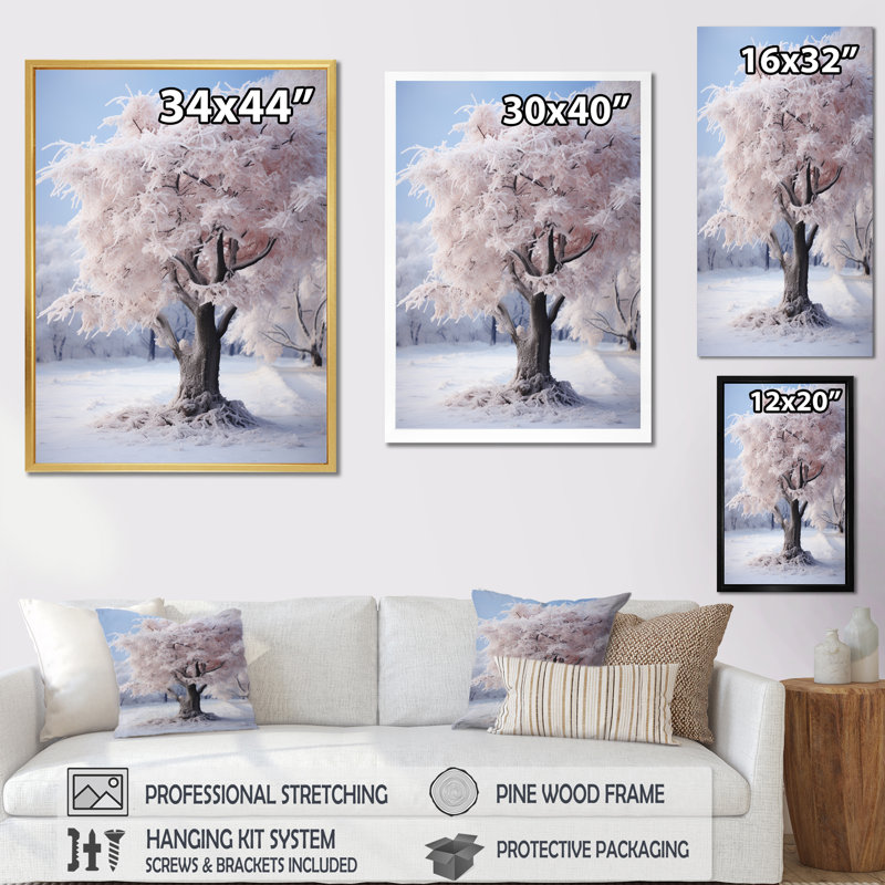 Arbre blanc dans un paysage d'hiver II, Cadre simple noir, H 40 po x l 30 po x P 1,5 po