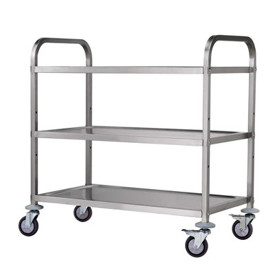Kitchen Utility Cart, 3 Tiers, Wire Rolling Cart W/ 450LBS Capacity, Steel Service Cart On Wheels, Metal Storage Trolley W/ 80Mm Basket Curved Handle PP Liner 6 Hooks, For Indoor And Outdoor Use