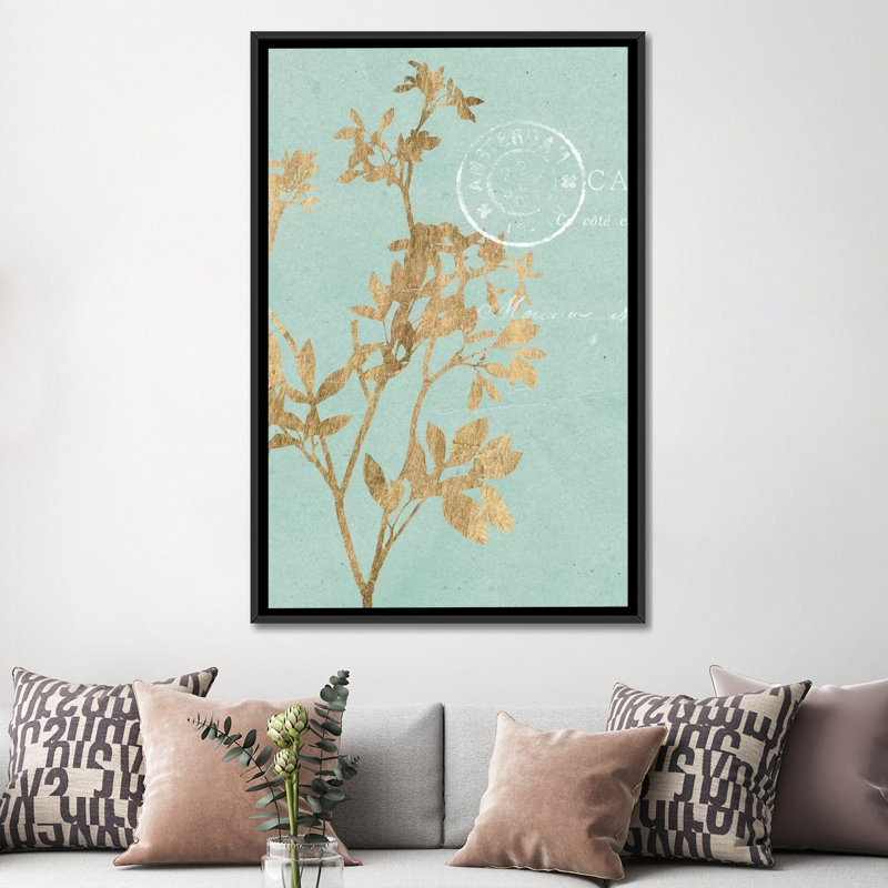 « golden leaves i », impression sur toile, H 26 po x l 18 po x P 1,5 po, Toile encadrée noire, Pas de tapis