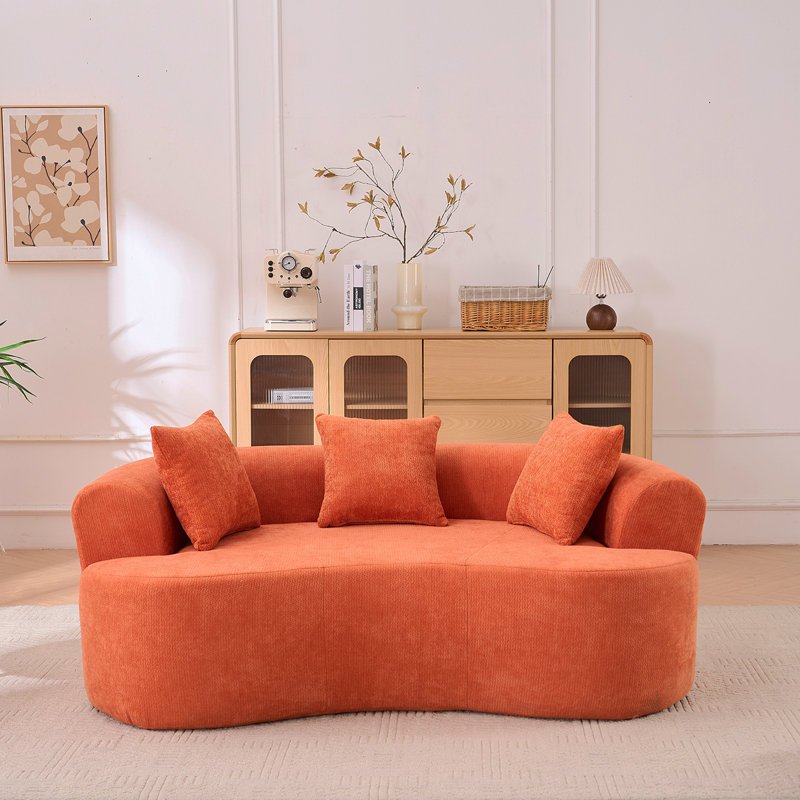 Canapé en forme de croissant, conception moderne à dossier bas avec coussins profonds, grand canapé à deux places rempli de mousse et auto-gonflant ne nécessitant aucun assemblage (tissu chenille orange)