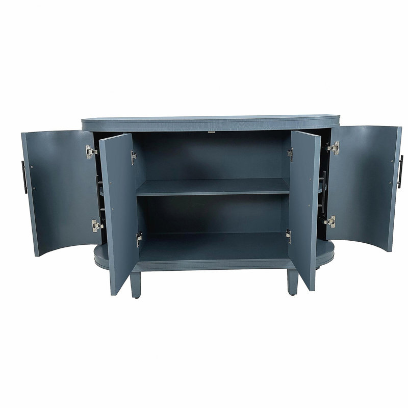 Buffet moderne incurvé de 47,2 pouces avec 4 portes et tablettes intérieures réglables pour le salon, la cuisine, la chambre à coucher et le couloir (bleu)