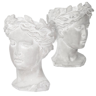 Visage Statue Head Planter for Flowers and Succulents - Grey - Set of 2