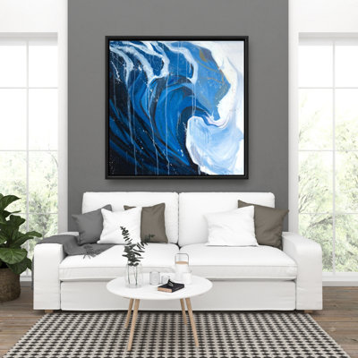 Abstract Wave in Motion - White Coastal Framed Canvas Decor
