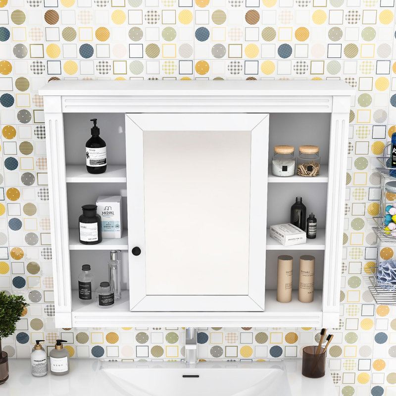 Armoire de rangement murale, armoire à pharmacie avec miroir et rangement dissimulé Viehmann, Blanc