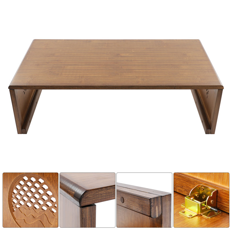 Zen Style Bamboo Low Floor Table, Foldable Rectangular Coffee Table for Tea and Meditation, Walnut Finish