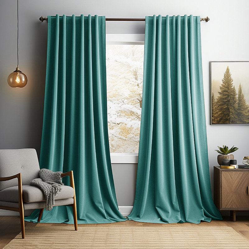 Lauier Velvet Blackout Curtain Pair, 52" W x 96" L, Teal