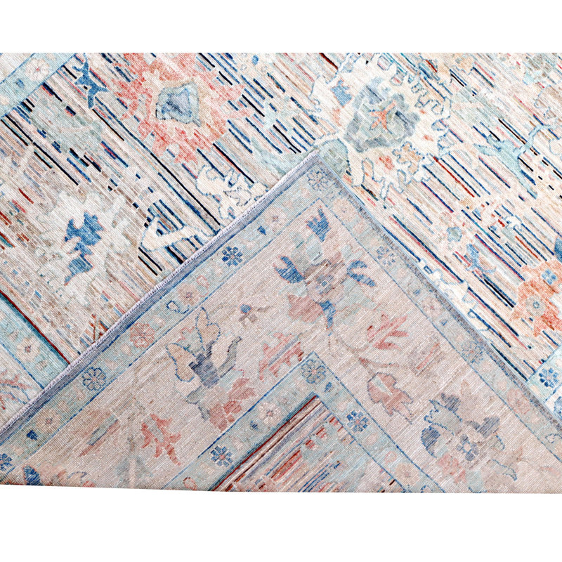 Hand Knotted Wool Area Rug in Silver