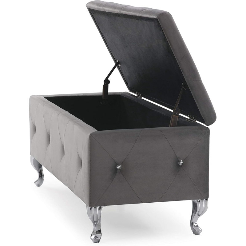 Banc de rangement avec repose-pieds Glam, Argent argent