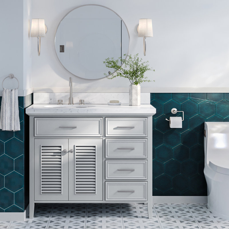 Blazier 42.25'' W Single Vanity, Gray, Left, Oval