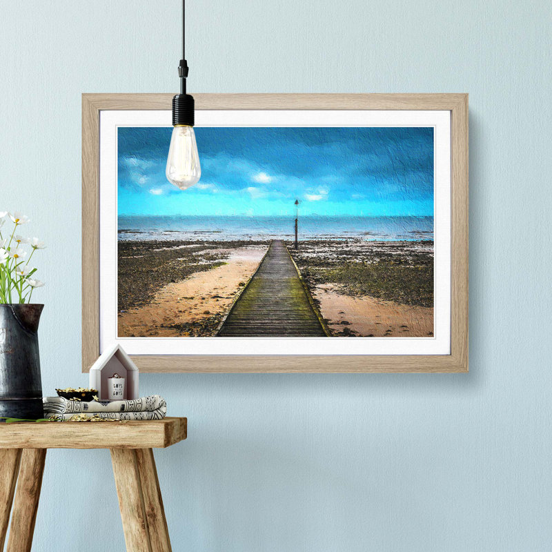 Path to the Sea in Llandudno Wales - Picture Frame Painting Print on MDF, Oak Framed, 27cm H x 36cm W x 2cm D
