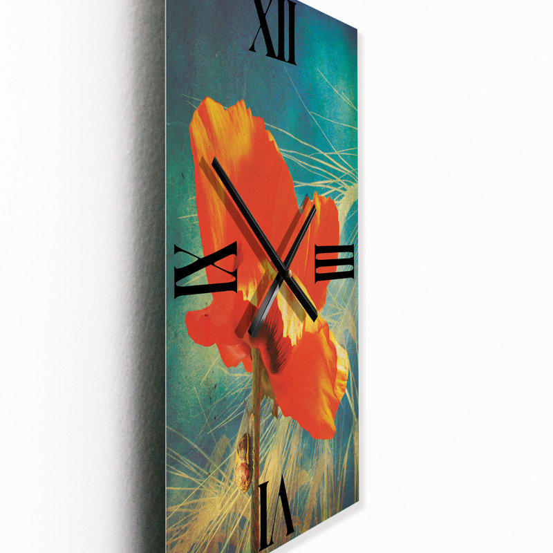 Horloge murale rétro coquelicot grunge, Grand