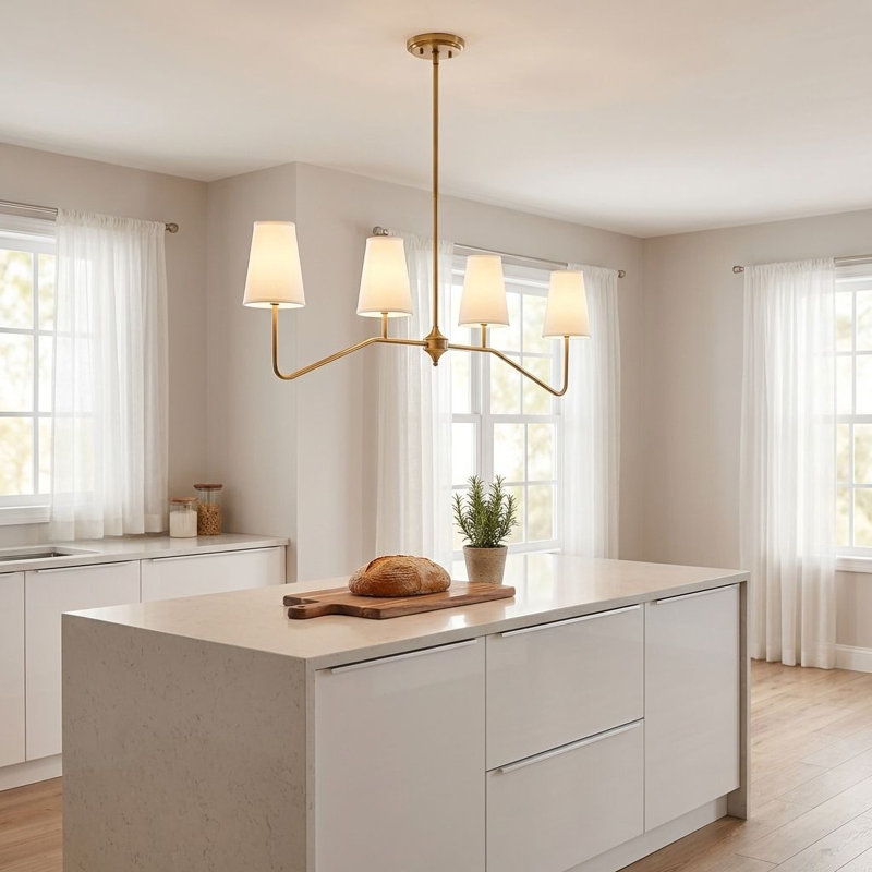 Luminaire suspendu linéaire 4 lumières Kahler, Laiton naturel