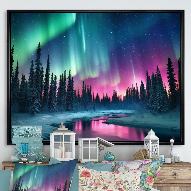 Northern Lights In Alaska II - Alaska, art mural, H 24 po x l 32 po x P 1 po, Cadre flottant noir