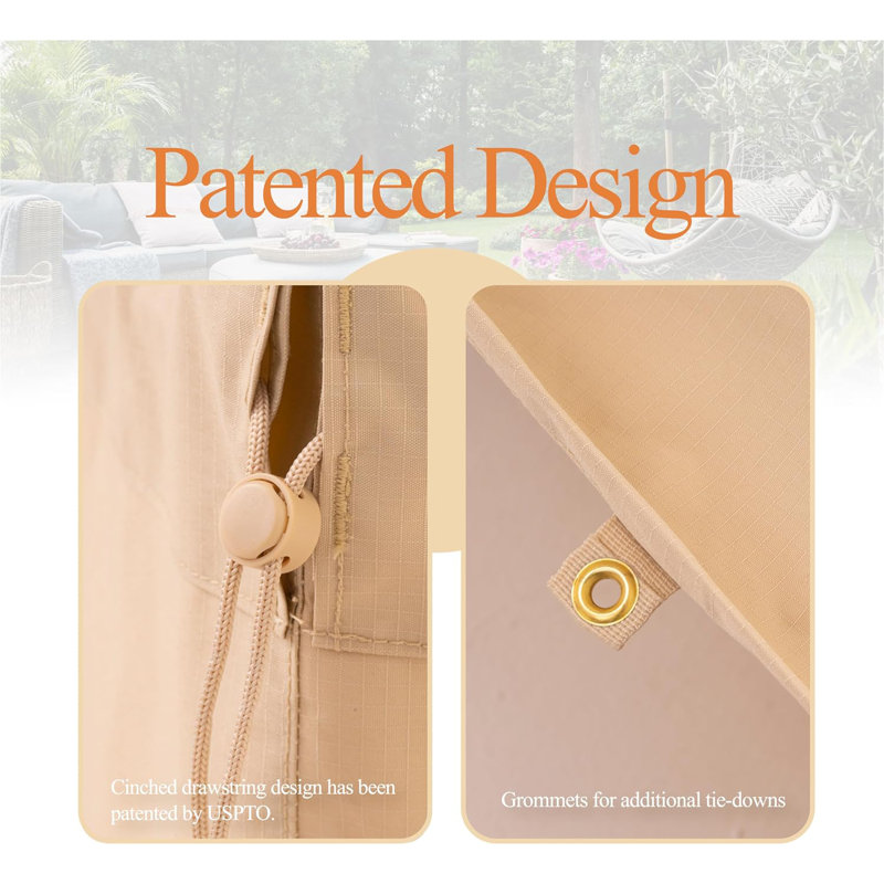 Beige Waterproof Ripstop Outdoor Patio Table Cover, 126"W x 84"D x 31"H