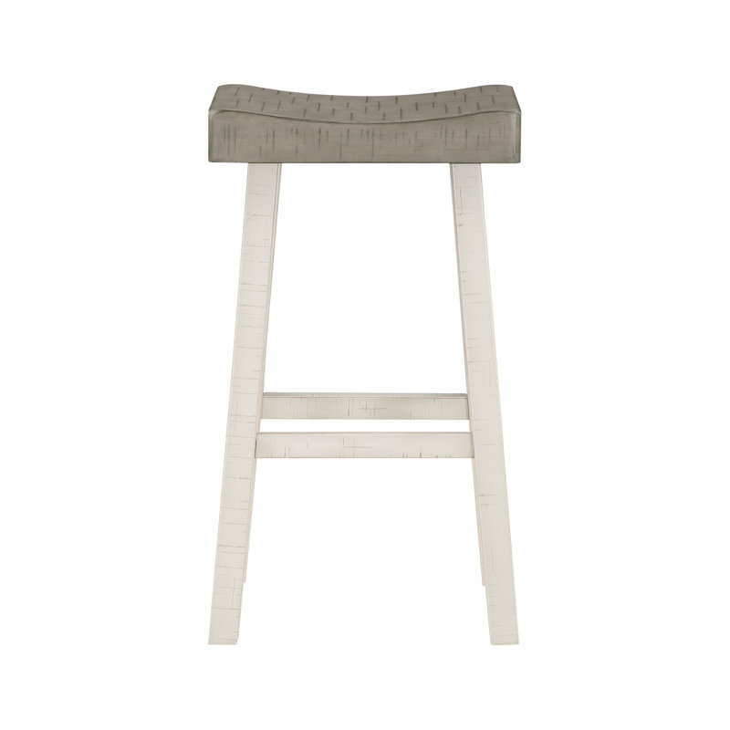 Ensemble de 2 tabourets de bar au design transitionnel, meubles en bois d'hévéa massif blanc et café