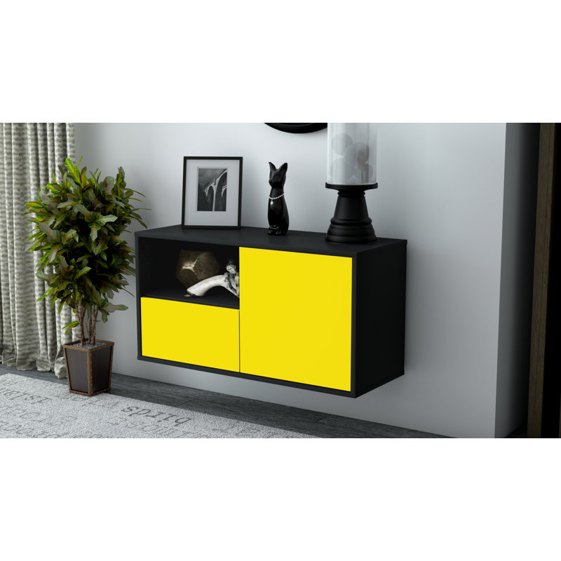 Haimes Unfinished Floating TV Stand, Yellow