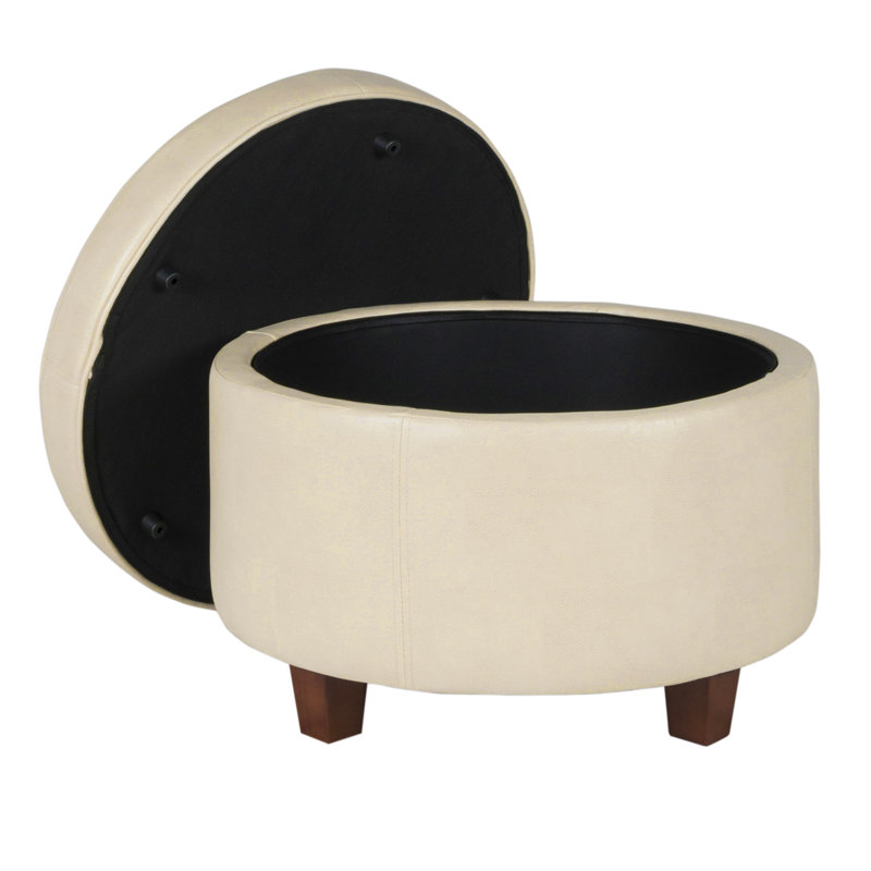 Breyonce Faux Leather Ottoman, Cream Faux Leather