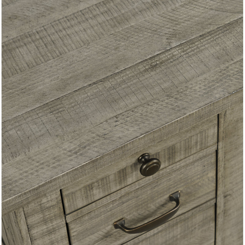 Braden Solid Wood Top 3 - Drawer End Table and Built-In Outlets, Driftwood Gray