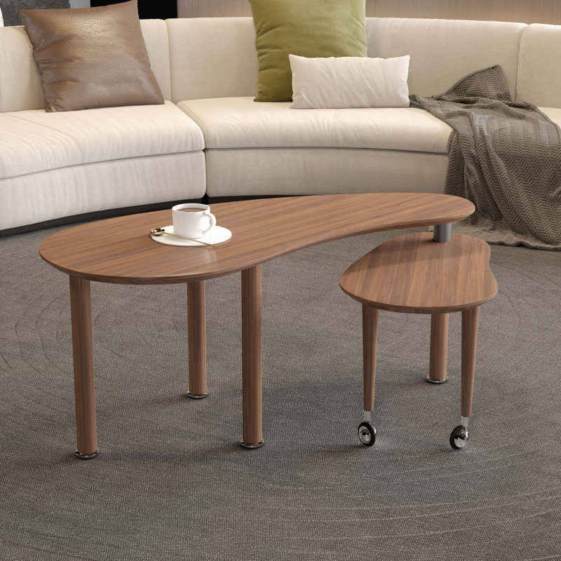 Table basse rotative contemporaine avec pieds en bois d'hévéa massif, table basse rotative à 360 degrés avec finition en noyer de table en placage de grain de bois pour le salon, la chambre à coucher