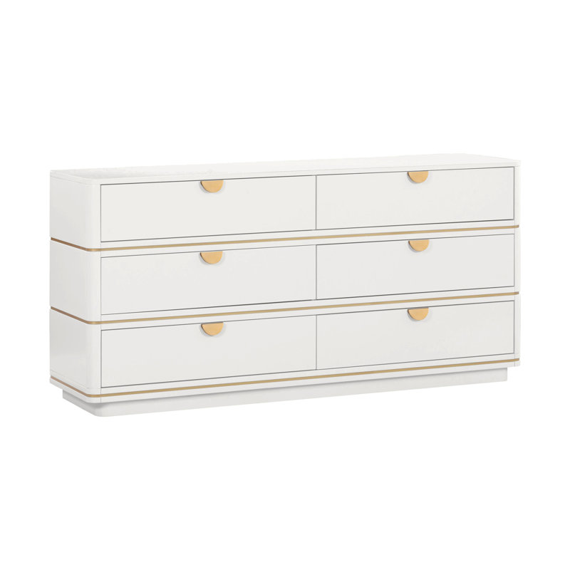 Commode 6 tiroirs Velda, Crème