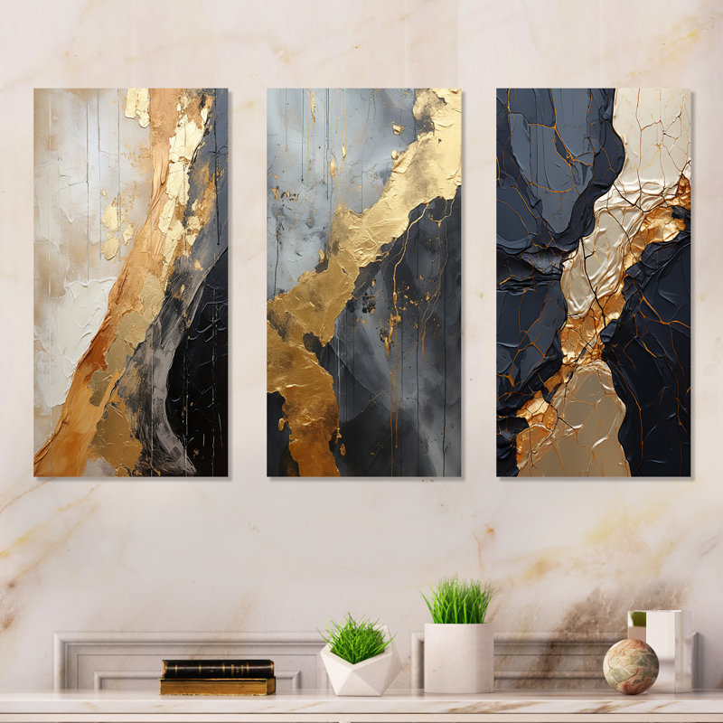 Minimalism Chrome Gold And Black Poteries, Toile tendue, H 28 po x l 36 po