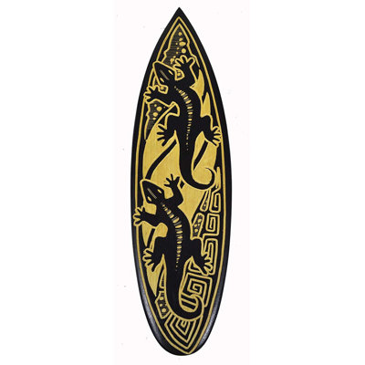 Planche de surf double gecko lézard sculpté 3D style tiki hawaïen style masque de tiki plaque murale