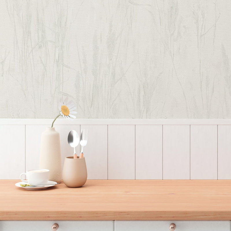 Hygge Home Collection Meadow Stems Motif Wallpaper Roll, Grey