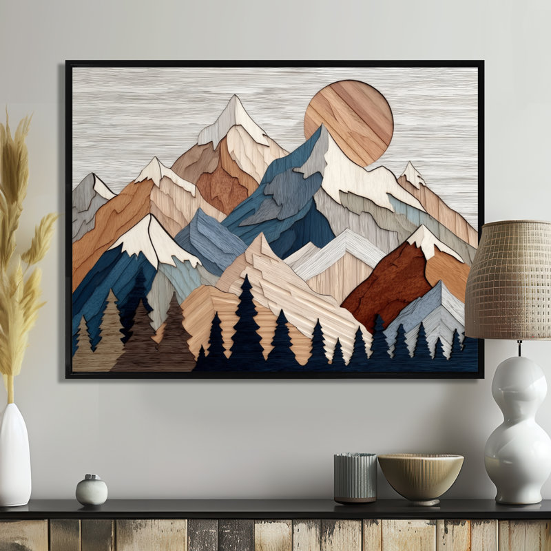 «Blue Bold Mountains Landscape», impression sur toile abstraite bleue, H 40 po x l 30 po, Reproduction avec cadre flottant