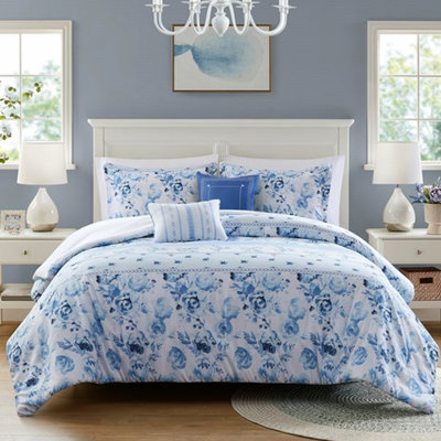 Édredon pour lit double / grand lit, charmant motif floral et rayé, 2 taies décoratives, coussins décoratifs, tissu en microfibre, literie nettoyable à rayures, rembourrage doux
