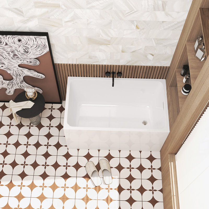 47" Acrylic Freestanding Bathtub ,Spacious Rectangle Shape, Gloss White Finish, Chrome Overflow & Pop-Up Drain CUPC Certificate