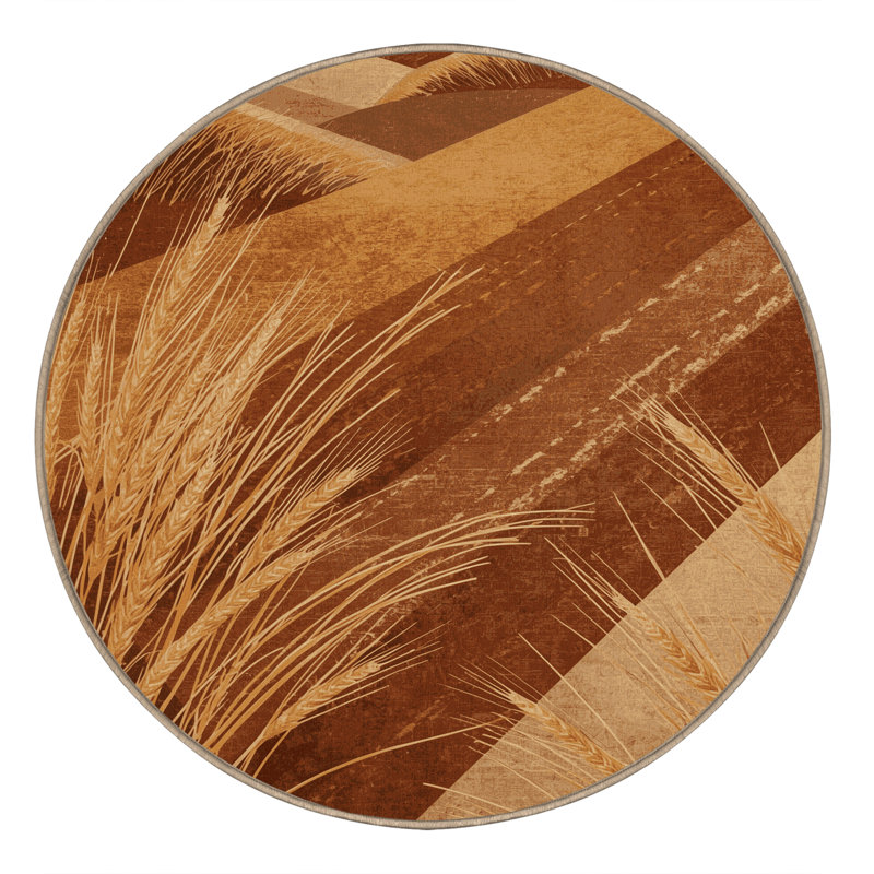 Machine Washable Ortencia Savanna Grass Country Rustic Vintage Look Rug in Brown – Beige Binding, 8' Square