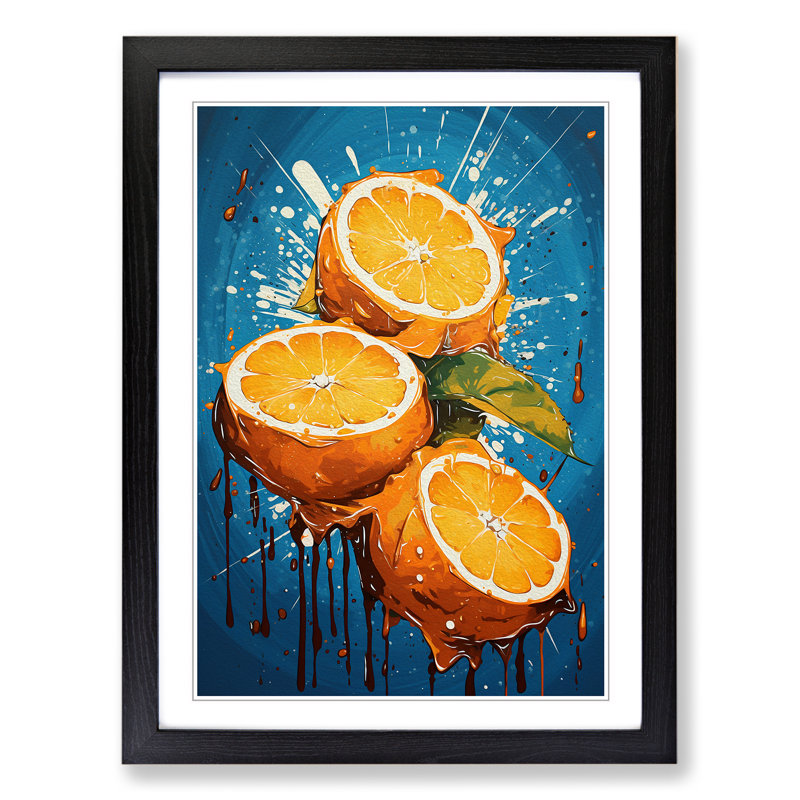 Orange Fruit Pop - Single Picture Frame Print on Wood, 64cm H x 46cm W x 2cm D, Black Framed