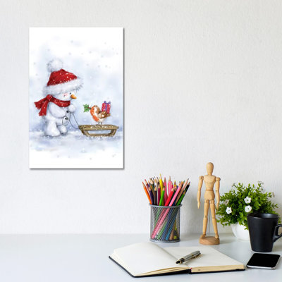 Snowman And Robin IV by MAKIKO - Wrapped Canvas Print