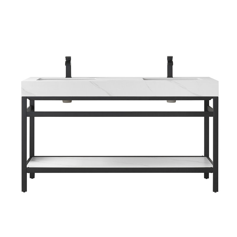 Ensemble de meuble-lavabo double 60 po Funes, Blanc montagne enneigée, Noir mat, Noir mat