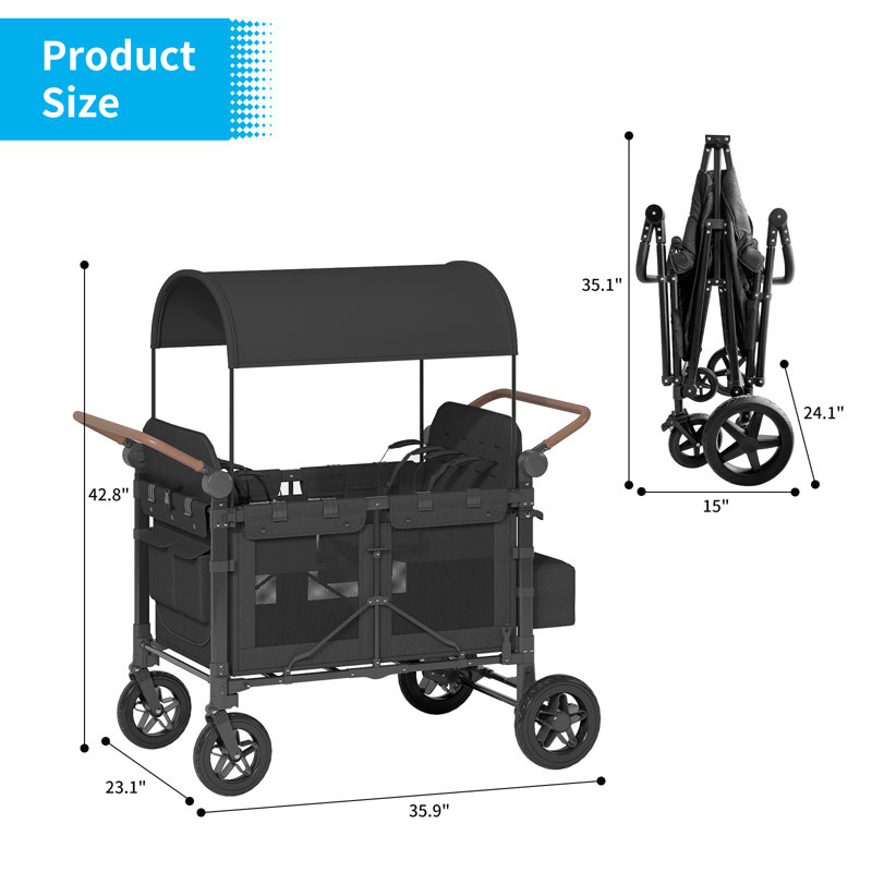 Chariot pliant moderne en métal avec auvent amovible