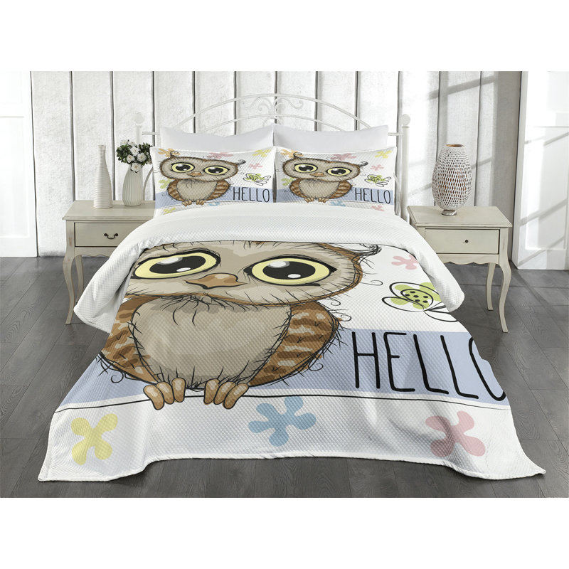 Ambesonne Owls Bedspread Cartoon, King Bedspread + 2 Standard Shams