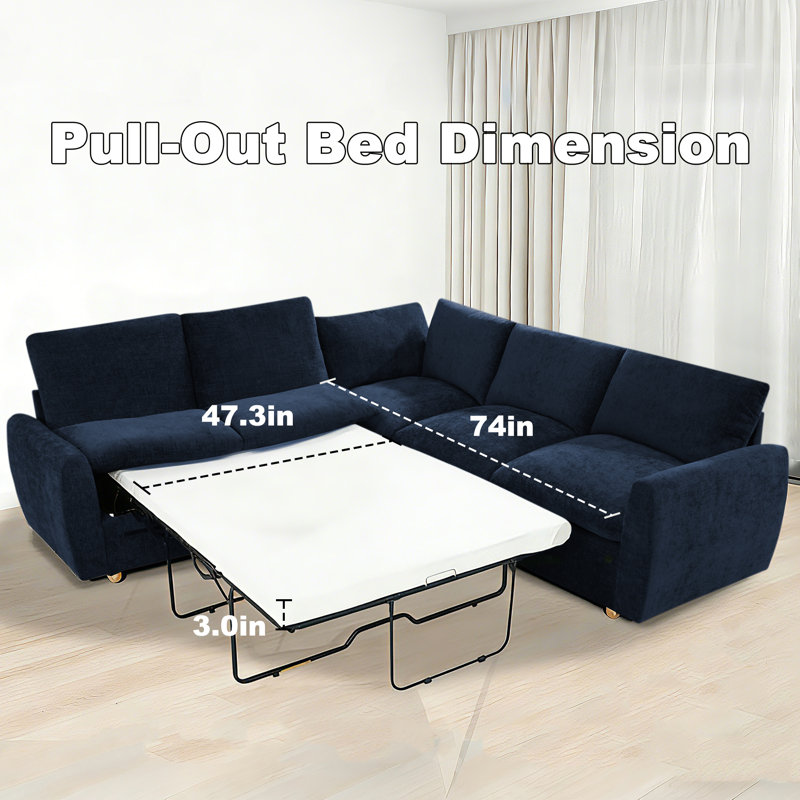 Canapé-lit modulaire en L 100 po Chenille, Marine