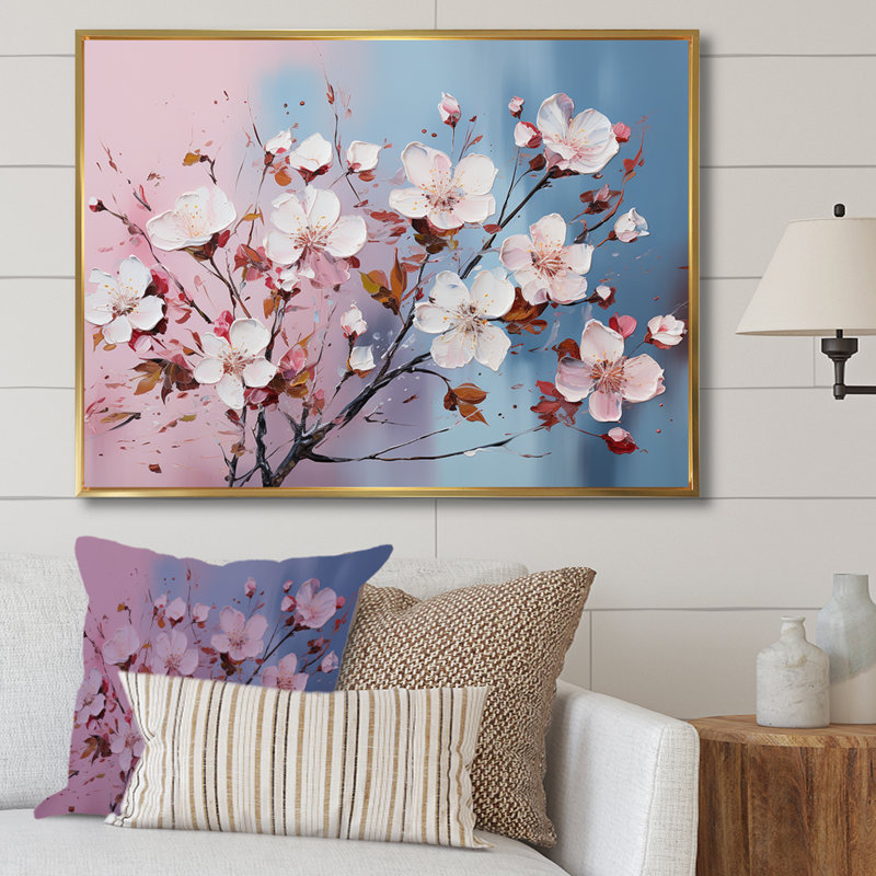 Fleur de pommier II sur toile, Cadre flottant doré, H 30 po x l 40 po x P 0,5 po