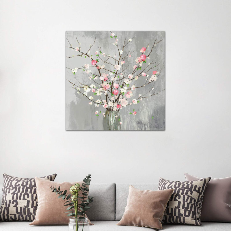 Delicate Pink Blooms by Asia Jensen - Wrapped Canvas Painting, 45.72 cm H x 45.72 cm W x 1.91 cm D