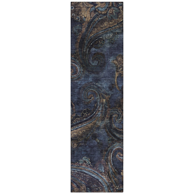 Machine Washable Indoor/Outdoor Chantille ACN2748 Paisley Rug, 2'3" x 7'6" Runner, Navy