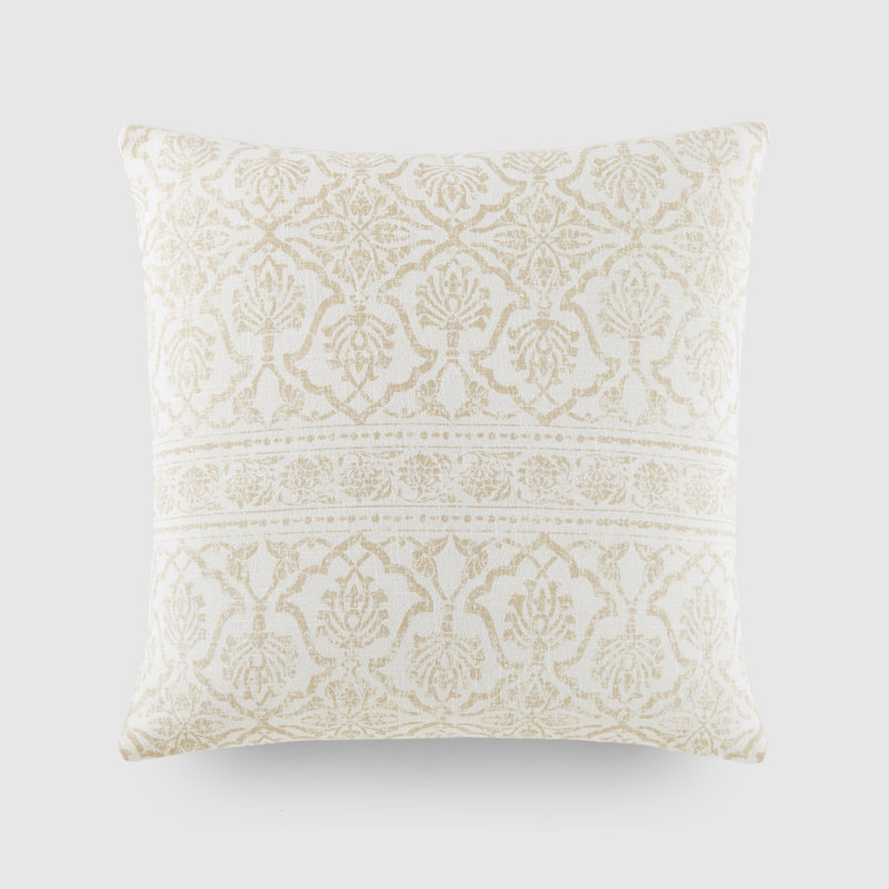Antique Floral Cotton Throw Pillow, Beige
