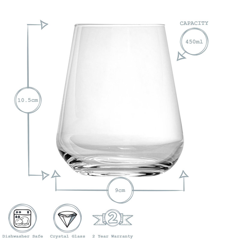 Inalto Uno Stemless Wine Glasses, 12, 450ml