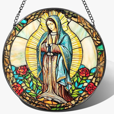 8 Inch Our Lady Of Guadalupe Stained Glass Suncatcher, Stained Glass Window Hanging, Mexican Mom Window Hanging, Latin Mom Gift, Gifts For Mother's Day, Religious Gift, Gifts For Christian