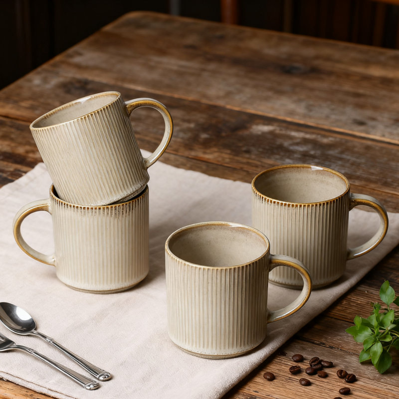 Tasses à café 4 pièces en grès 16 oz ALOFMO , Beige