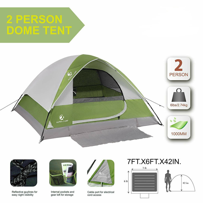 Green 2 Person Dome Camping Tent with Carry Bag