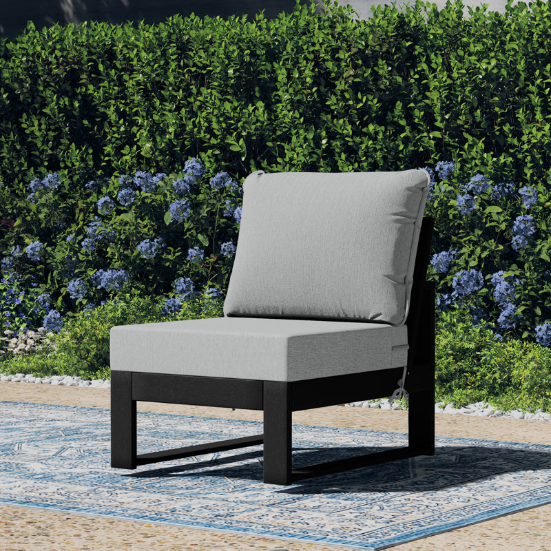 Patio Deep Seating Armless Chair With Frame, Light Gray, Black