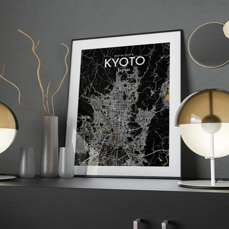 «Kyoto City Map», impression, Noir et or, H 24 po x l 18 po