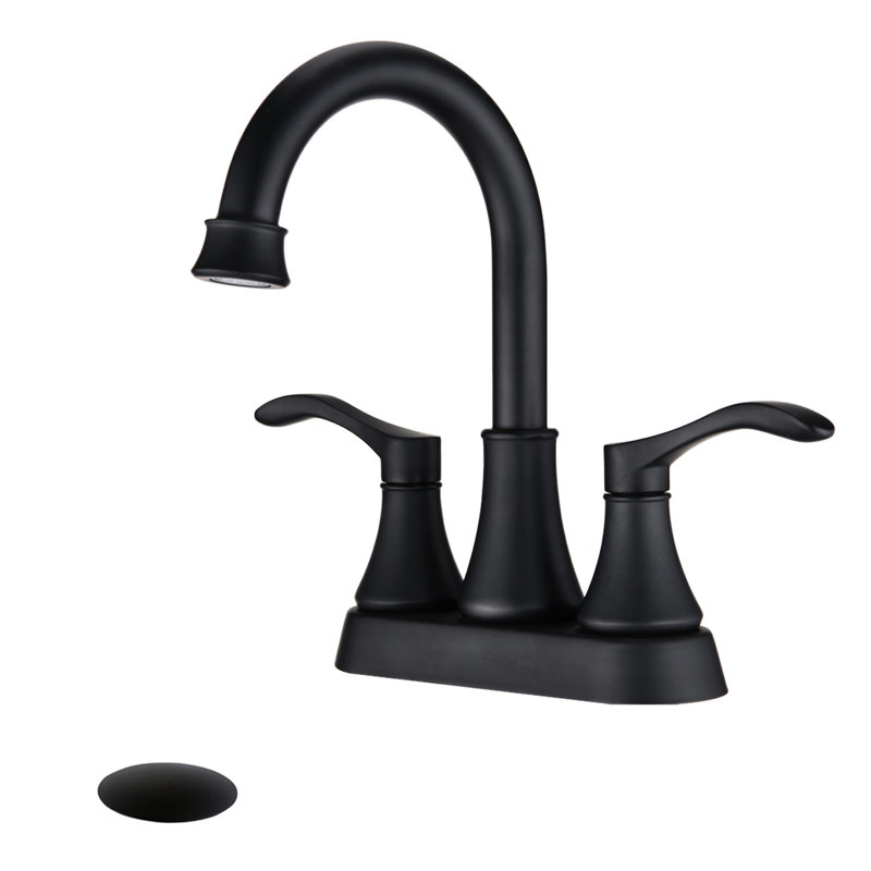 Robinet de salle de bain 4 po en noir mat, bec rotatif à 360 ° avec bonde escamotable, construction en métal, rouille, eau gazeuse douce, cartouche de disque en céramique goutte à goutte fiable, poignées doubles élégantes pour plus de précision