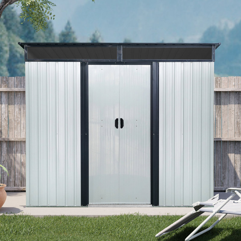 Spacious 8ft X 6ft Outdoor Metal Storage - Maximize Garden, Lawn Space Shed With Material, White/Black